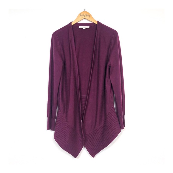 LOFT Sweaters - LOFT Eggplant Asymmetrical Open Front Sweater L